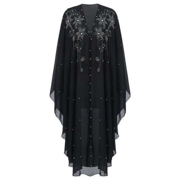 OBEEII Women Muslim Dresses Batwing Sleeve Hooded Dresses One Size Cover Up Dresses Fashion Kaftan Abayas Islamic Robe