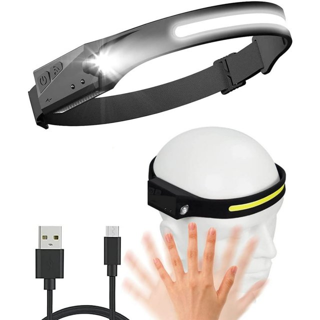 LNGOOR LED Headlamp Flashlight 2 Pack USB Rechargeable Wide Beam Headlight Motion Sensor Head Lamp Adjustable Headband Waterproof Head Torch for Running Camping Hiking
