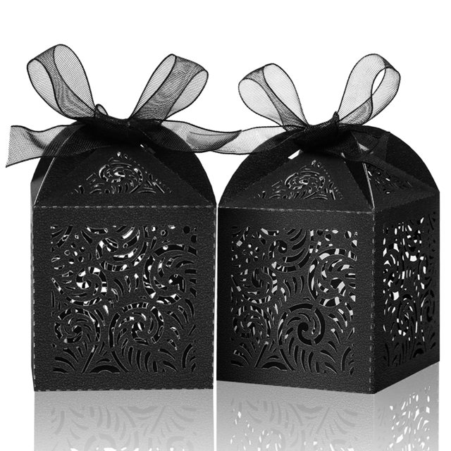 Cajas de regalo COTOPHER, 100 unidades, negras, cortadas con láser, 5 x 5 x 7 cm