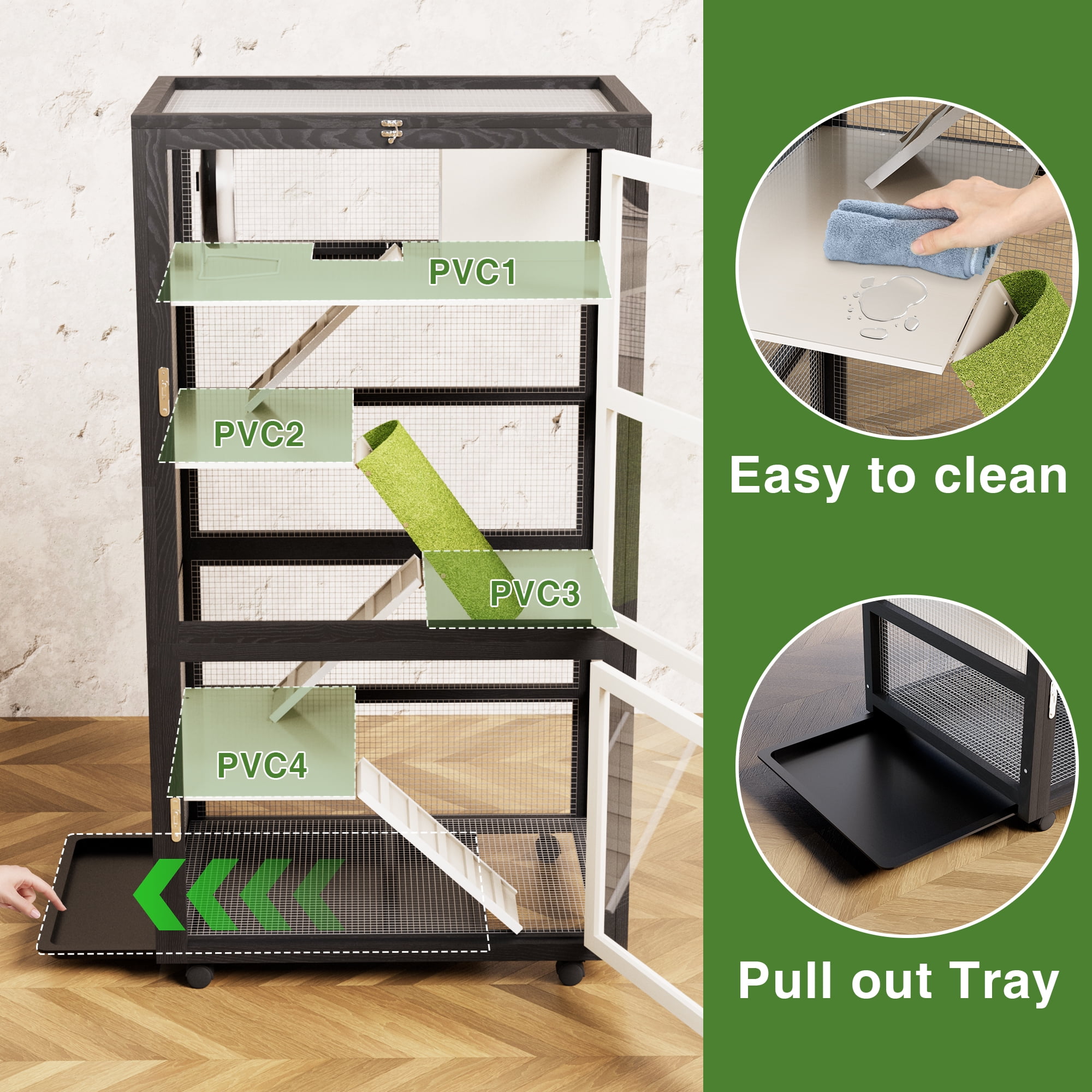 Strafriture  Large Chinchilla Cage, 55.1"H 4 Levels Ferret Cage with Chew-Proof Edges, PVC Platforms, Rolling Wheels & Ramp for Hamster, Rat, Gerbil