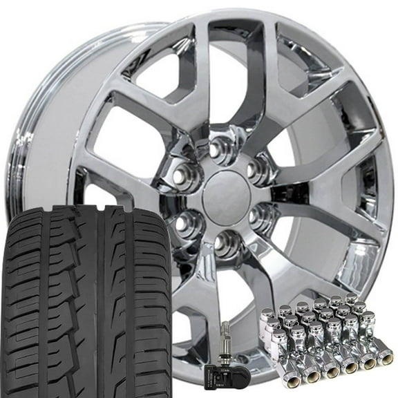 OE Wheels CV92 22 Inch Rims and Tires Fit Sierra 1500 Honeycomb Style 6x139.7 22x9 Chrome - Hollander 5656 - iMove Gen 2 SUV 285/45-22 (Set of 4)