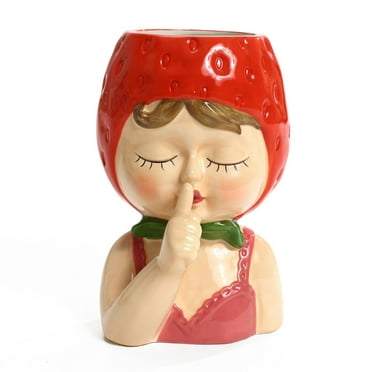 LuxenHome Lady Strawberries Ceramic 8.7-Inch Tall Sculpture Vase