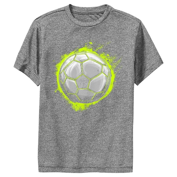 Boy's Lost Gods Light Green Glow Soccer Ball  Performance Graphic Tee Charcoal Heather Small