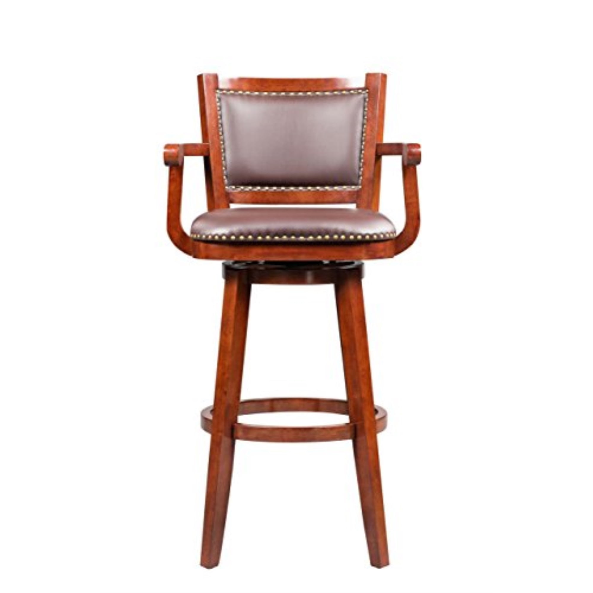 Boraam Broadmoor 34in. Bar Height High Back Swivel Wood Bar Stool with Arms, Cherry Finish