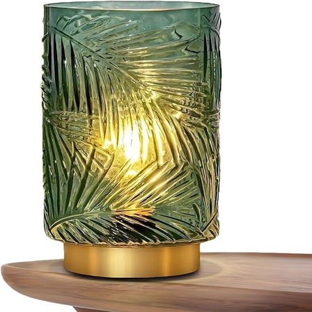 HIBIBUD Battery Operated Table Lamps,Cordless Floral Table Lamp,Glass Table Lamp with Timer,LED Nightlight,Decorative Lights for Home Decor