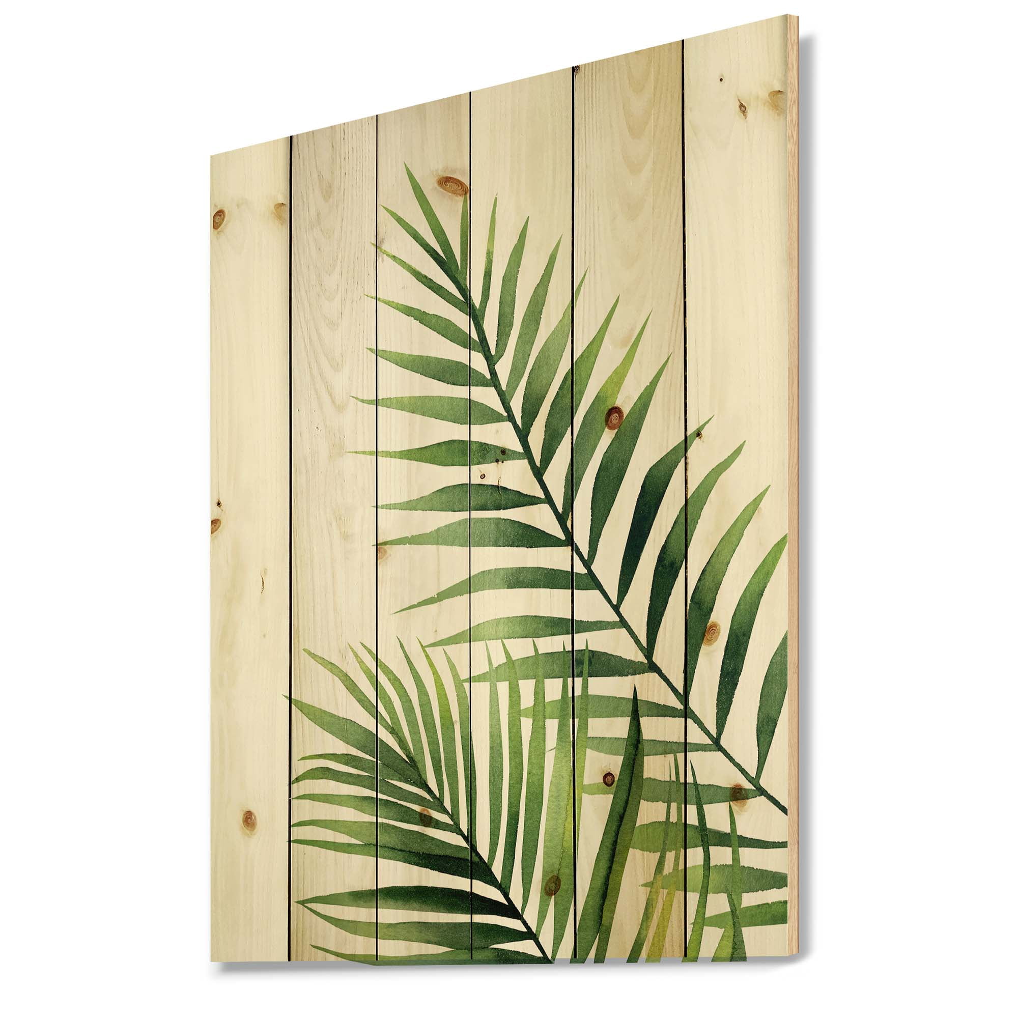 Designart 'Fern Plant Leaves Detail III' Farmhouse Print on Natural Pine Wood