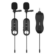 7299 7299 Wireless Microphone System (2 Transmitters & 1 Receiver 3.5mm Plug) Rechargeable Lavalier Mic 20 Meters Long Working Distance Compatible with Phones & for Video Recording Interview