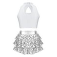 thumbnail image 2 of Doomiva Kids Girls Sequins Dance Crop Top Vest with Ruffle Skirted Shorts Jazz Latin Hip Hop Ballet Dancewear Silver 14, 2 of 5