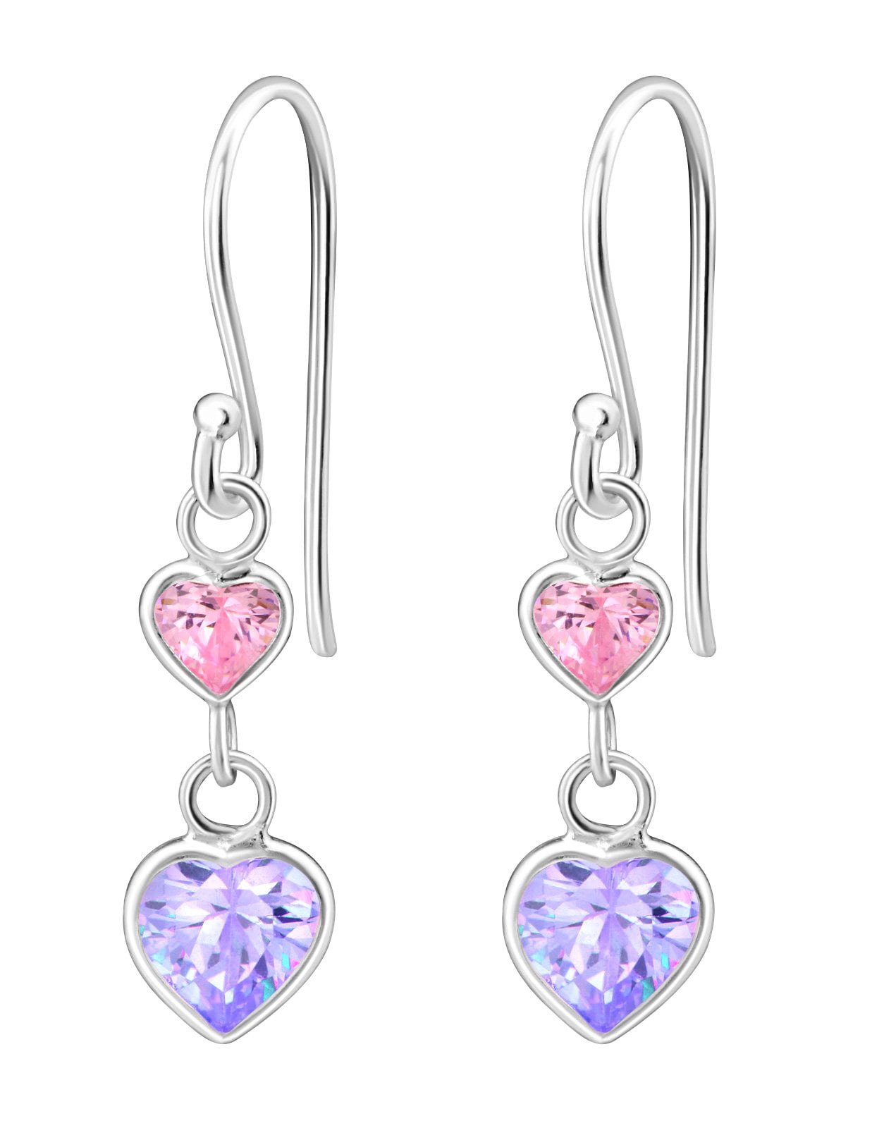 Two Tone Sterling Silver Heart Kids Baby CZ Earrings & Necklace Set 
