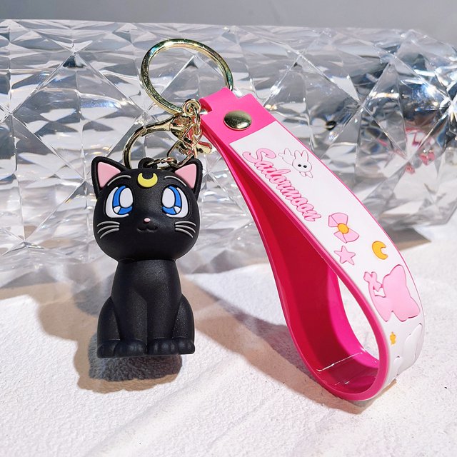 Venta al por mayor, decoración rosa para niña, accesorios para bolso de llave de coche, llaveros, llavero de Hola de dibujos animados 3D, llavero de regalo para niños