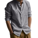 thumbnail image 1 of Camisa de y Algodón para Hombre, de Larga, Sin Cuello, Informal, con Botones, Transpirable, para Playa. Gris Oscuro L, 1 of 5