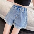 thumbnail image 2 of KPOPLK Girls Jean Shorts Bow Embroidery/Cargo/Ripped Summer Teen Elastic Waist Bermuda Denim Jorts Pockets Casual 8-14Y,Blue,Size 2-3 Years, 2 of 5
