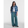 thumbnail image 2 of No Boundaries Plaid Flannel Shirt with Long Sleeves, Women's XXS-XXL, 2 of 5