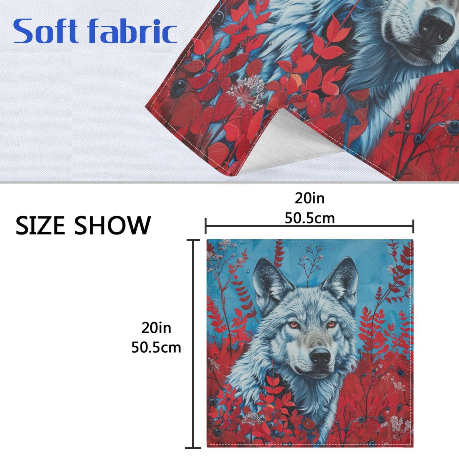 JSTEL Wolf Flower Red Leaf Cloth Napkins Set of 6, 20x20 Inch Washable and Reusable Napkin for Decoupage Dinner Party Everyday Use