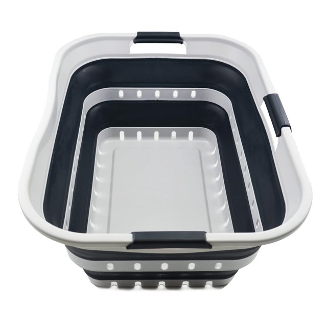 SAMMART Cesta plegable de plástico para la colada de 42 L (11 galones) – Contenedor/organizador de almacenamiento plegable – Cesta/cesta para ahorrar espacio (1 gris/gris pizarra)