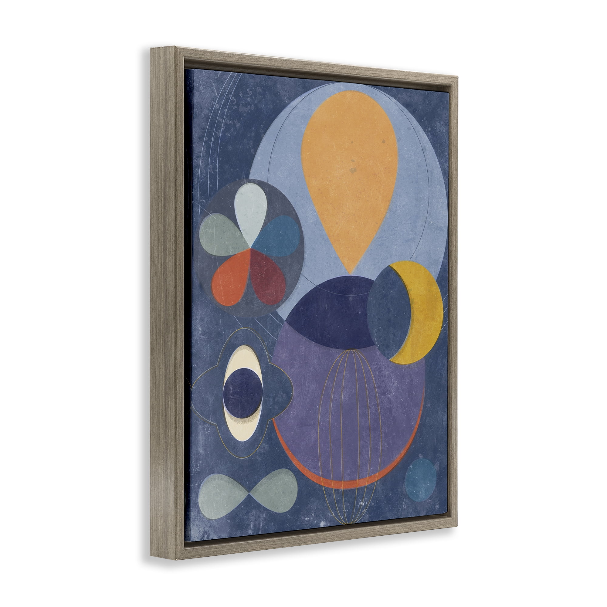 Stupell Industries Blue Retro Collage Abstract Painting Brown Floater Framed Canvas Art Print Wall Art, 25 x 31