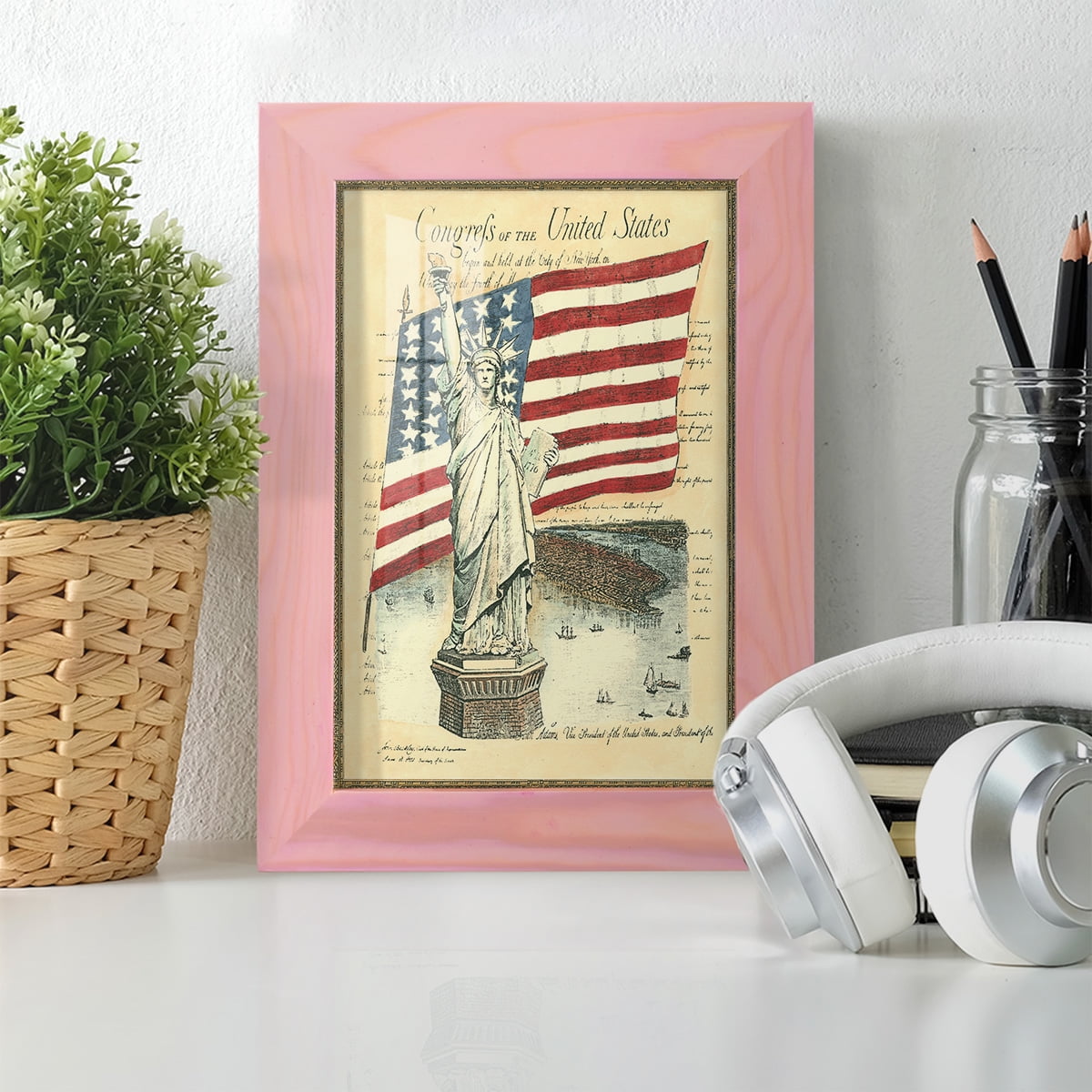 USE D # Proud To Be An American I -Framed Print w/glass-Sunset Pink