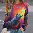 thumbnail image 2 of Colorful Lone Wolf Womens Casual Crewneck Sweatshirt Long Sleeve Tops Cute Pullover Loose Fit, 2 of 7