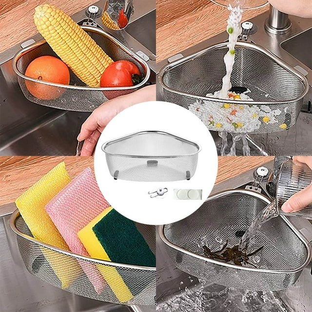 In Mesh Colander Strainer 3 | Organize Sponges Collect Food Scraps | Dishwasher | Small Corner | Steaming Draining & Rinsing Wall Mount Stainless Steel Dish Rack Roll up Doors Dry Rack for Modern
