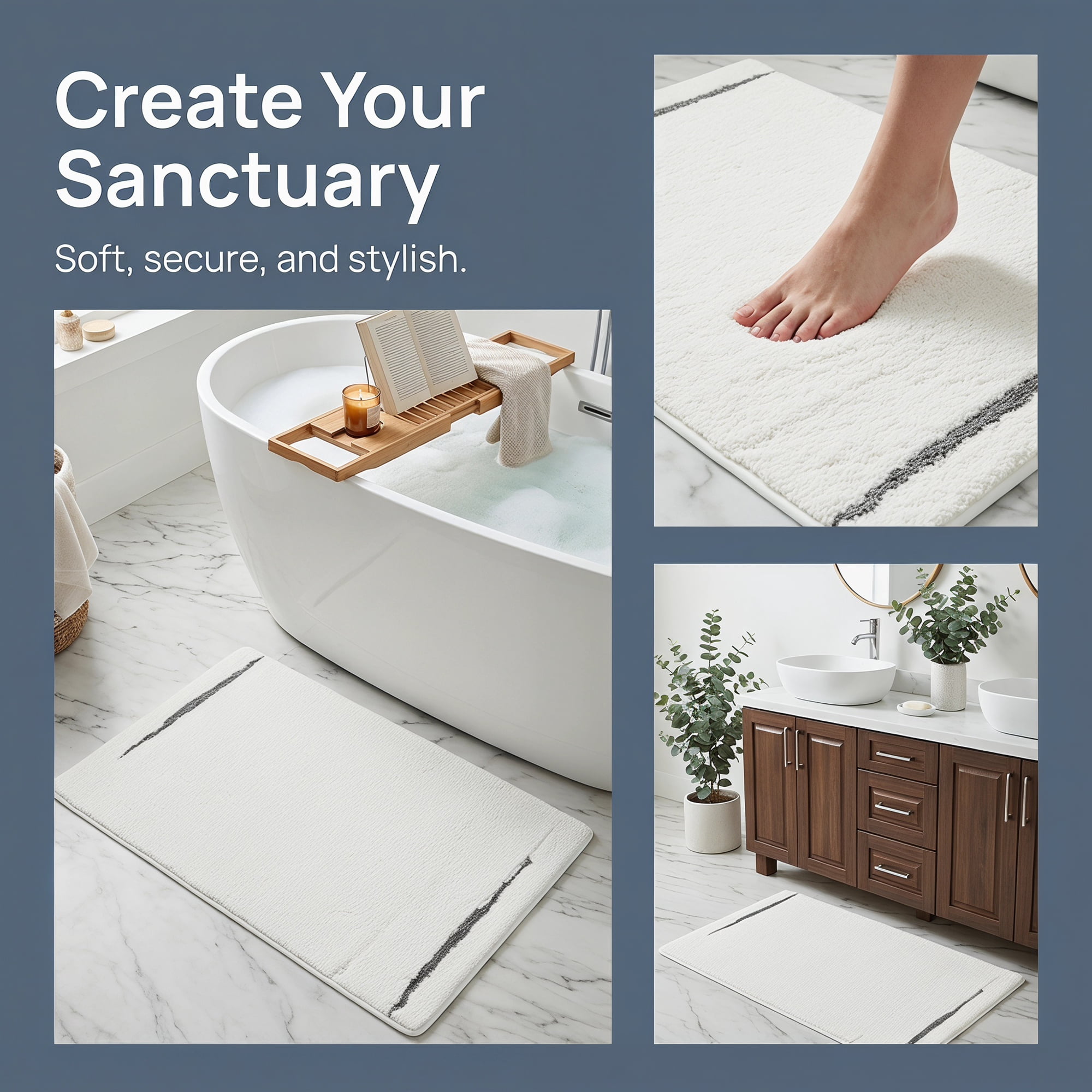 Unique Bargains Luxury Soft Shaggy Absorbent Microfiber Bath Mat White 32" x 20"