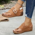 thumbnail image 3 of Women's Platform Tong Sandals Comfortable Wedge Slingback Flip Flops Lightweight Non Slip Open Toe Beach Mules Brown Size 9.5, 3 of 9