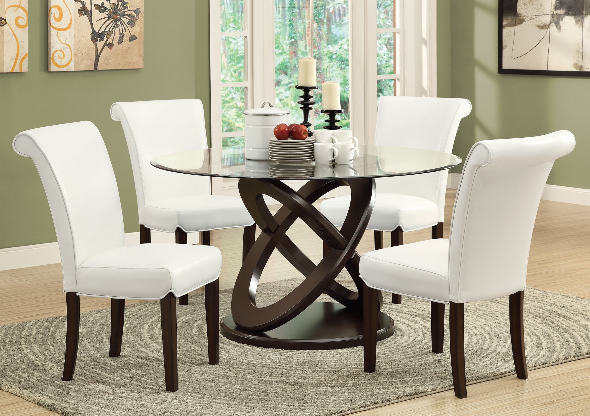 Monarch Olympic Ring Dark Espresso Glass Top Round Dining Table