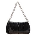 thumbnail image 1 of Bolso retro plisado de PU para mujer, bolso de cadena gruesa de color sólido (negro), 1 of 7