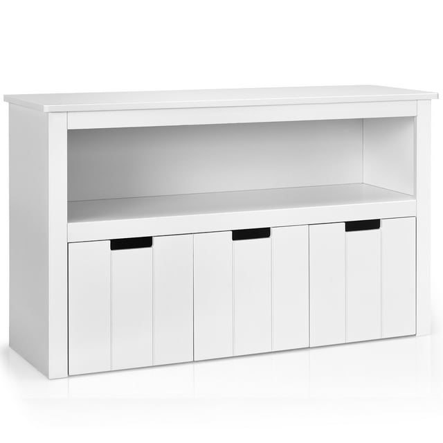 Costway Armario con 3 cajones, estante de madera con ruedas y cubos para juguetes de los niños, amplio espacio, organizador duradero para salón/dormitorio/cuarto de los niños, blanco