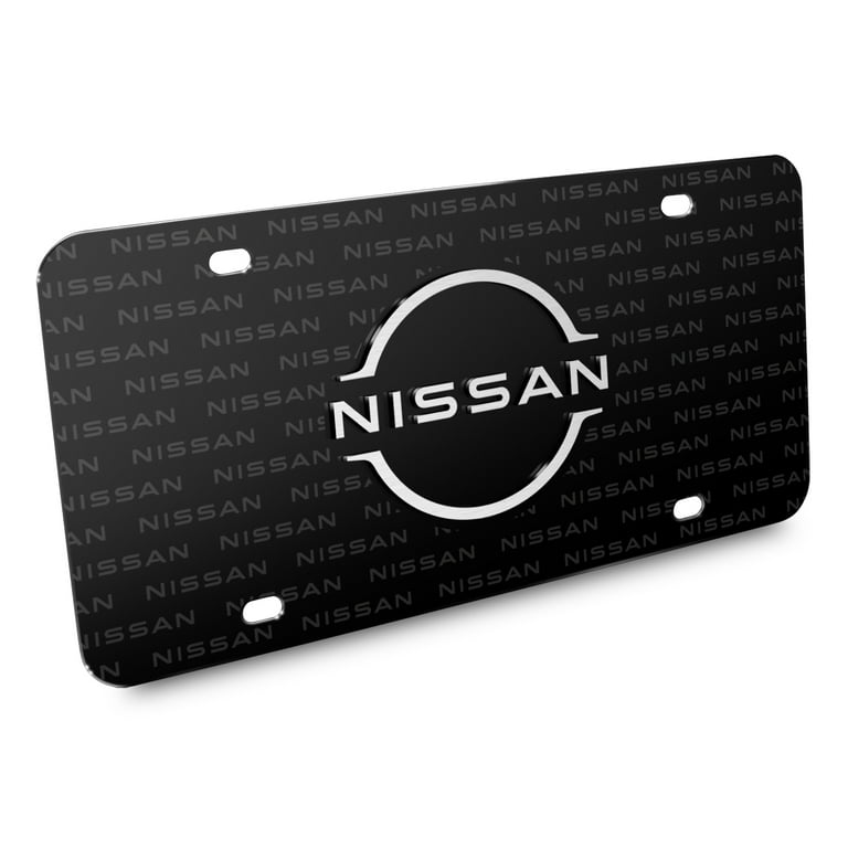 Nissan ロゴ入り ブラックメモ帳 Nissan New 3D Logo on Nissan Pattern Black Aluminum License Plate