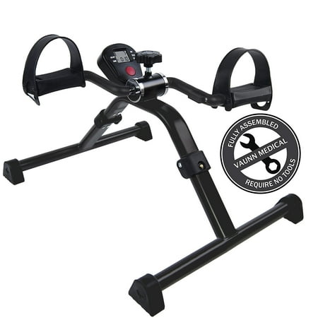 Vaunn Medical Folding Pedal Exerciser with Electronic Display for Legs and Arms Workout (Fully Assembled Exercise Peddler, no tools