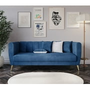 HMD Scarlett Velvet Flared Arm 3-Seater Sofa with 4 Throw Pillow, Blue