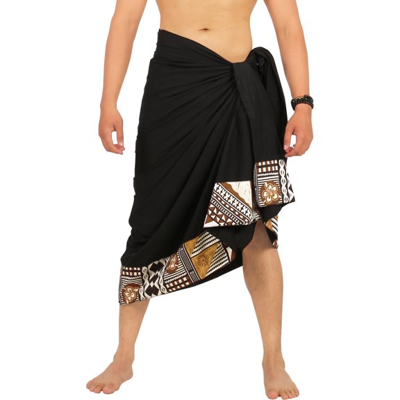 HAPPY BAY Men's Pareo Standard Swimsuits Sarong Full Swim Beach Wrap One Size Black-V452 Summer Vacation Aloha