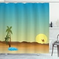thumbnail image 1 of Oasis Shower Curtain, Pattern of Wildlife Composition Hot Weather Sun Beaming Camel Chilling, Fabric Bathroom Set with Hooks, 69W X 84L Inches Extra Long, Sea Blue and Multicolor, by Ambesonne, 1 of 2
