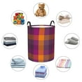 thumbnail image 6 of Haiem Purple Yellow Buffalo Plaid Leather Dirty Clothes Laundry Basket,Sturdy & Waterproof,Collapsible Round Design For Efficient Space Management,Multi-Purpose Storage Basket, 6 of 8