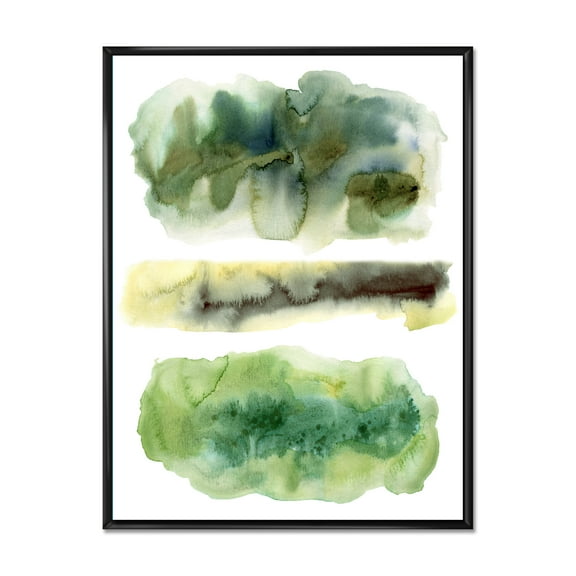 Designart 'Golden Green Abstract Clouds III' Modern Framed Canvas Wall Art Print