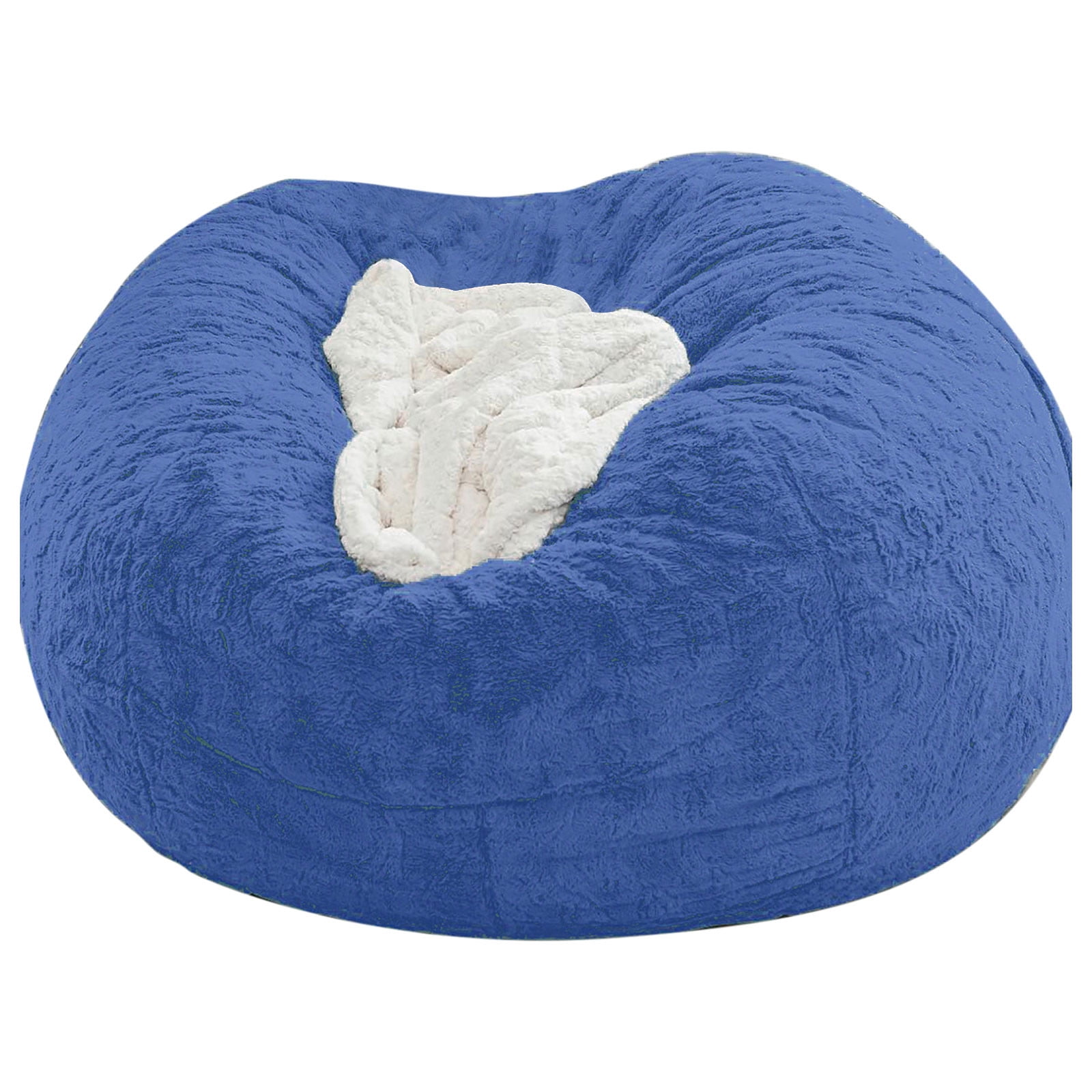 RBCKVXZ 4FT Giant Cotton Beans Bag Chair Cover, Ultra Soft Beans Bag Bed for Adults, Kids (No Filler) Big Round Soft Fluffys Velvet Beans Bag Lazy Sofa Bed Cover, Machine Washable, Blue