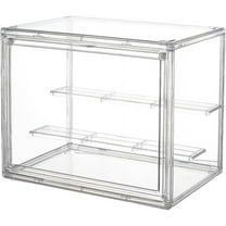 2-Tier Clear Display Case Acrylic Box Whole Scene Riser Display Stands with Door Plastic Countertop Figure Stand Shelves