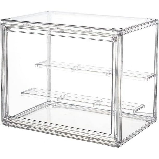 Vitrina transparente de 2 niveles, caja acrílica, soportes de exhibición con puerta, estantes de plástico para figuras de mostrador