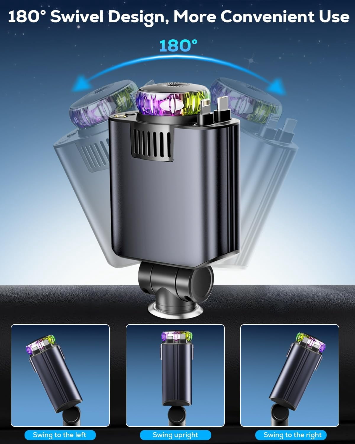 The Car Charger with Air Freshener Diffuser & Star Lights,Multi Port Cigarette Lighter Adapter for iPhone Car Phone Charger USB-C/Type-C Fast Charging with 2 Retractable Cable,Car Aromatherapy