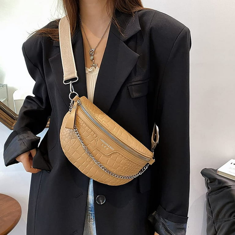 Fashion Female Belt Bag Purse Chain Lady Handbags Fanny pack PU Leather Waist  Bags Designer Women's Shoulder Bag Luxury Crossbody Chest Bag