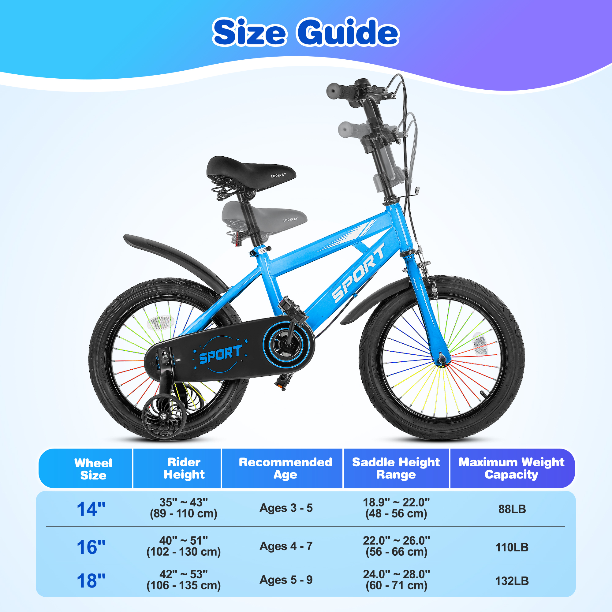 Lookfly 16 In. Kids Bike with Training Wheels, Blue photo 3
