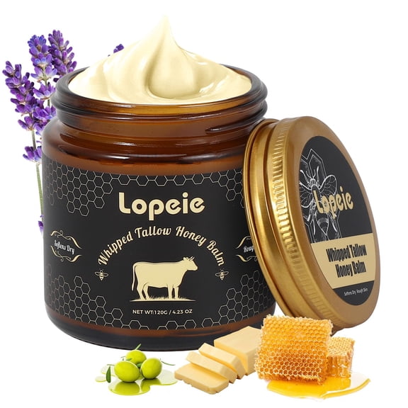 Lopeie Whipped Grass-Fed Beef Tallow Honey Balm - 4 Oz,Moisturizing Cream for Soft, Smooth Skin - Handmade All-Natural Moisturizer - Lavender,hydrating, comfort, moisture boost cream, luminous firmin