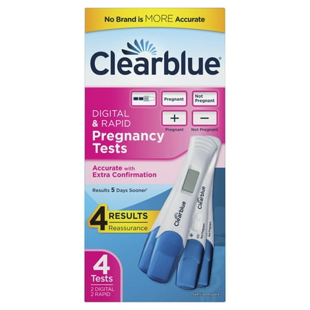 Clearblue Pregnancy Test Combo Pack, 4ct - Digital with Smart Countdown & Rapid Detection - Value