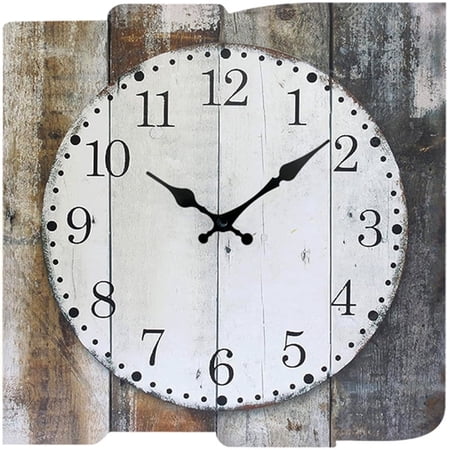 VOCOO 12'' Retro Wooden Wall Clock, Square Farmhouse Analog Wall Clock Battery Operated, Silent Non-Ticking ,Home Decorations (with Hook)