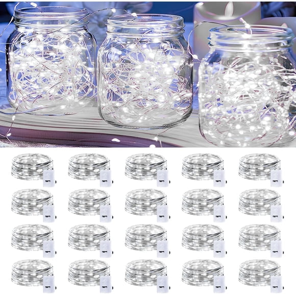 20 Pack LED Fairy Lights Battery Operated,3 Features 7FT 20 LED Waterproof Mini Twinkle String Lights for Wedding Mason Jars Party Christmas Decorations,White