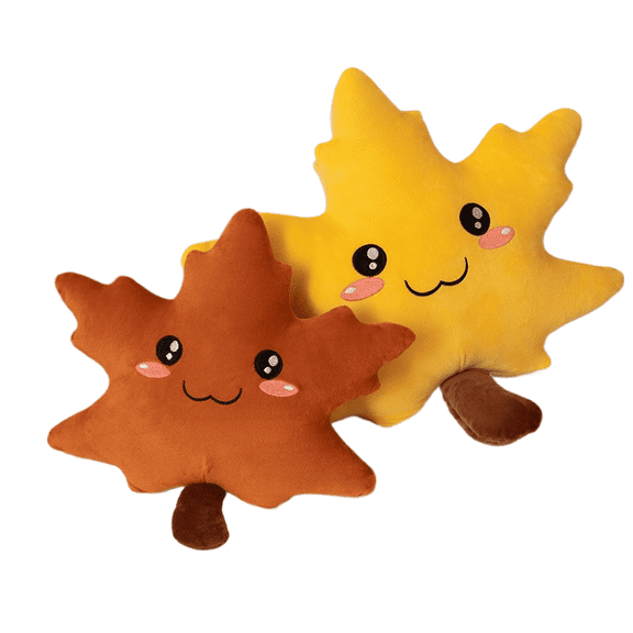 16in 2-Pack Maple Leaf Plush Pillows for Kids & Adults, Soft Stuffed Decorative Throw Pillows, Brown & Yellow