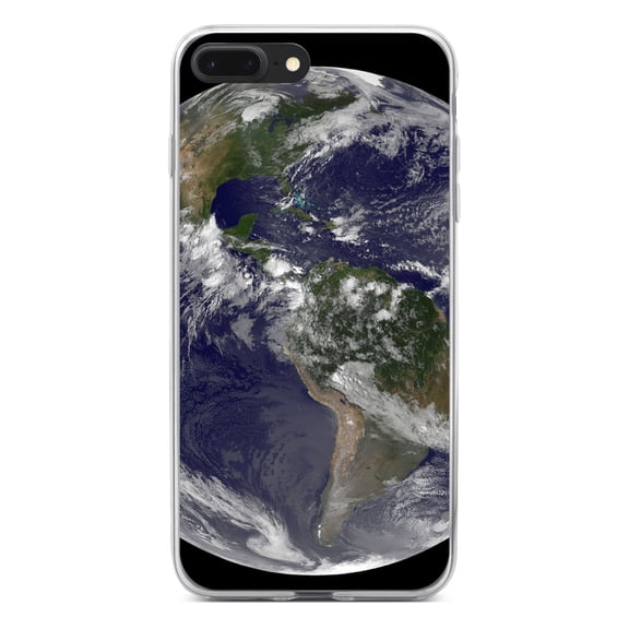 DistinctInk Clear Shockproof Hybrid Case for iPhone 7 PLUS / 8 PLUS (5.5" Screen) - TPU Bumper, Acrylic Back, Tempered Glass Screen Protector - Earth Space Western Hemisphere