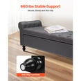 thumbnail image 3 of KFFKFF 65.4" Leather Ottoman Bench with Storage, Button-Tufted Rolled Arm Bench with Wooden Legs, Holds 400 Lbs, Modern Shoe Bench Seat for Entryway, Gray, 3 of 9