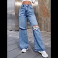 thumbnail image 4 of Pantalones Vaqueros Rotos de Cintura Alta para Mujer, Desgastados, Holgados, Rectos y de Pierna Azul Medio S, 4 of 10
