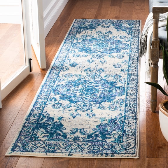 SAFAVIEH Runner Rug 2'2"x12' - Monaco Collection - Traditional Design, Ivory & Blue, Ideal for Living Room, Bedroom, Dining Space, Entryway, Hallway, Kitchen (MNC243A)